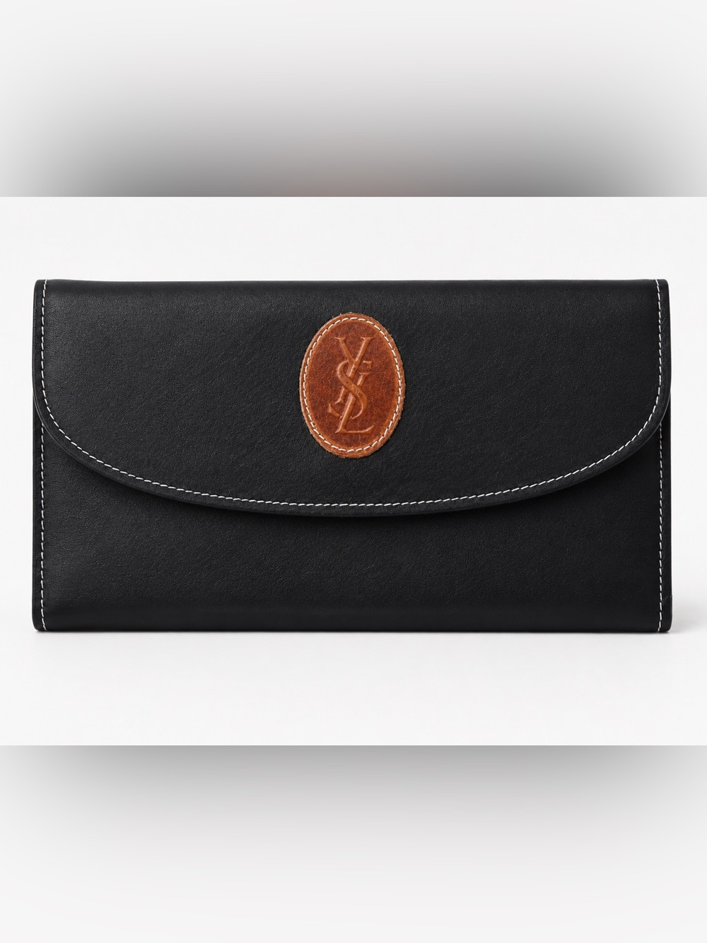 Yves Saint Laurent Black Leather Wallet with White stitching EUC - Picture 6 of 13